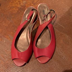 Red peep toe flat